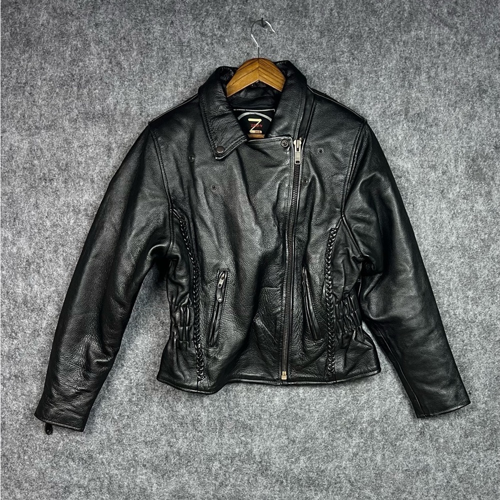 Zony Inc Black Leather Biker Moto Jacket. Zip Out Lining. Size M